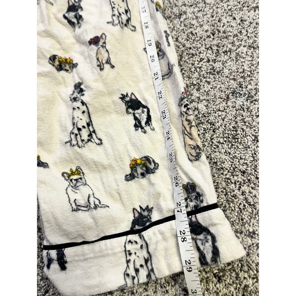 PJ Salvage Women Small Dog Print Flannel Pajama Set Cream‎ Button Front Long - Picture 13 of 15